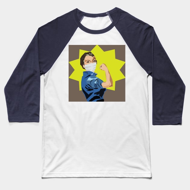 Vintage Rosie the Riveter in FaceMask Baseball T-Shirt by MichelleBoardman